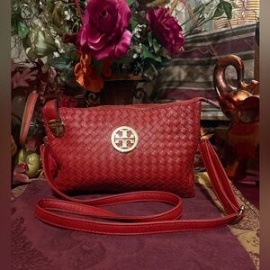 Tory Burch Crimson Woven Crossbody Bag